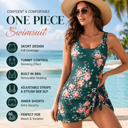 🔥Last Day 50% OFF - Women's Tummy Control Tie Knot Swimsuit with Skirt – Full Coverage & Built-in Bra – Summer Essential 🌊