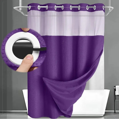 No Hook Shower Curtain with Snap-In Liner