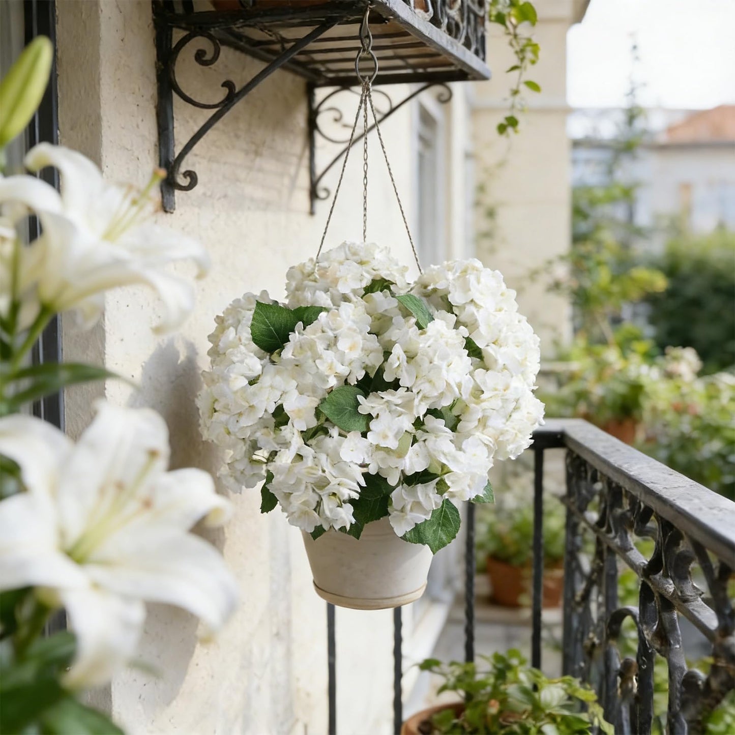 🔥Last Day 70% OFF🔥Artificial Outdoor Hydrangea Flowers With Basket- UV resistant, Waterproof, Windproof